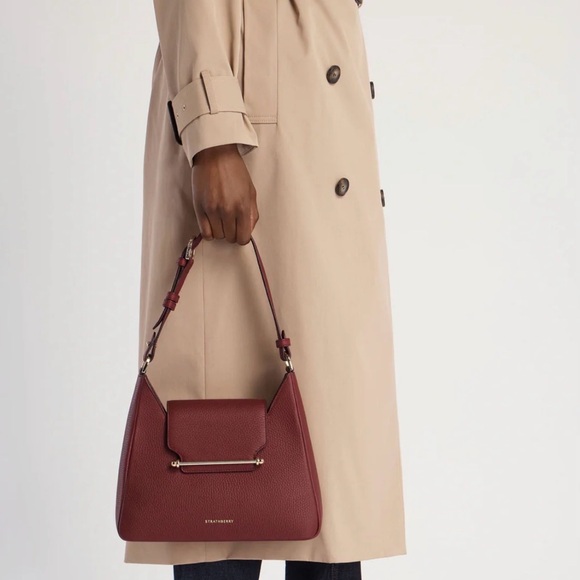 Strathberry Luxurious Burgundy Shoulder Bag with Gold Detail - Picture 8 of 9